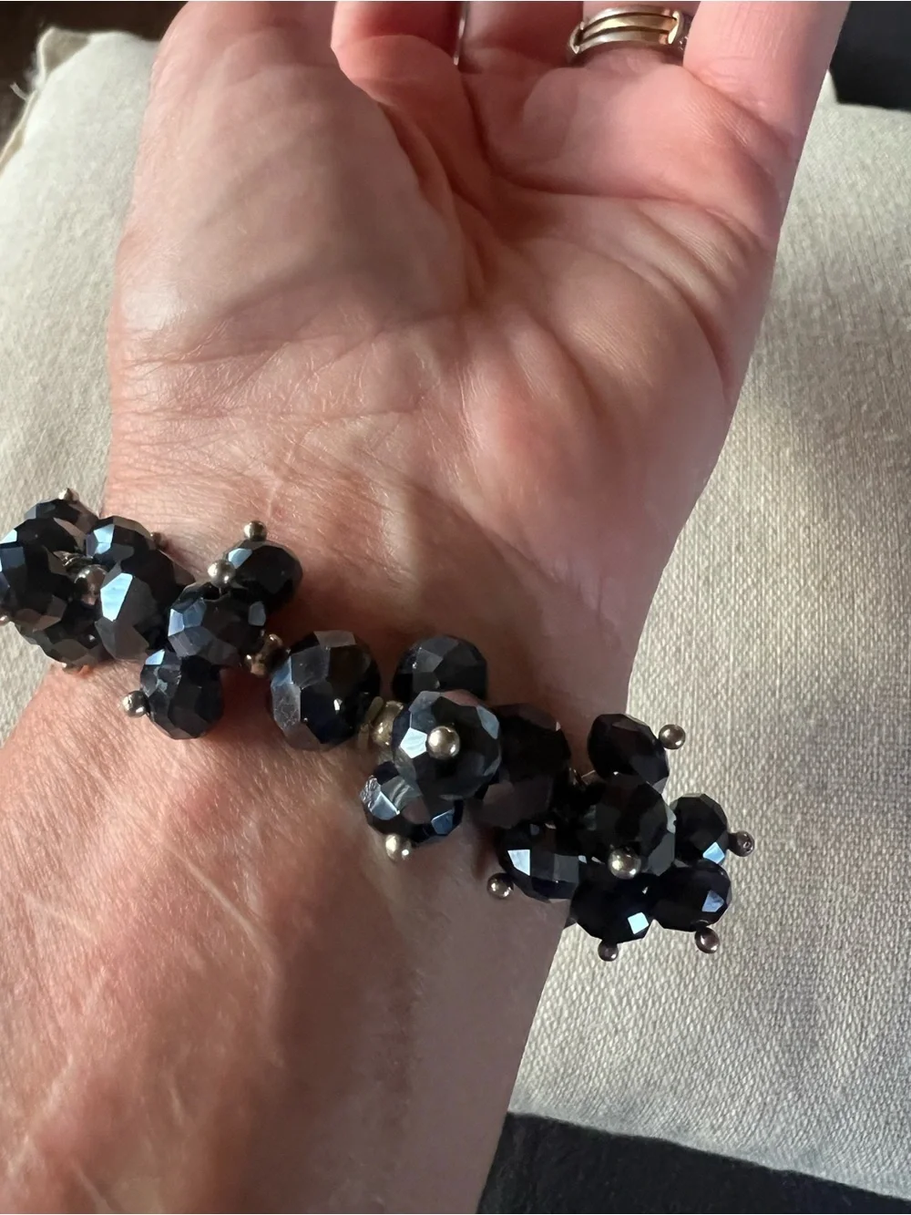 Nicole Dark Navy Blue/Silver Tone Bead Stretch Bracelet, new with tag